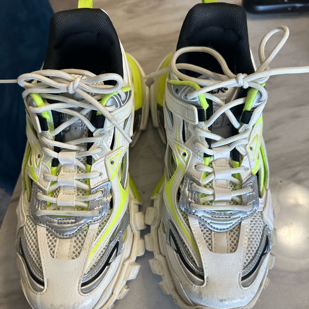 Balenciaga White and Green Sneakers with Chunky Sole